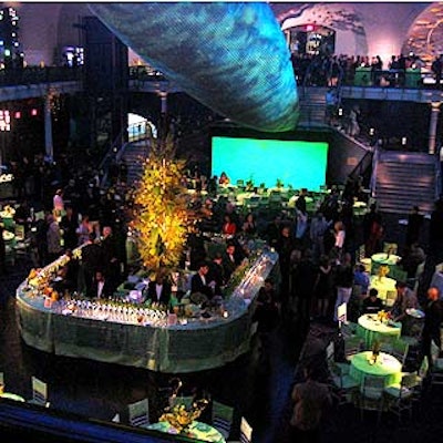 Event designer Carter Field developed a festive, lime-green theme that was carried out in every element of event decor from the bar to the buffet.