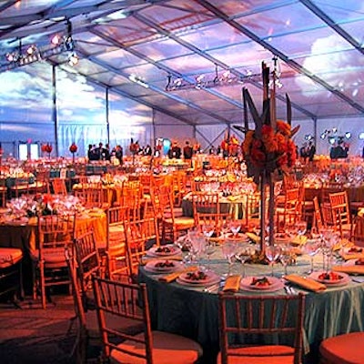 Projections of clouds and a blue sky gave the Tent at Lincoln Center a calm, peaceful feel for the post-ceremony dinner.