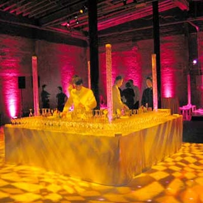 The main bar was decorated with tall bubbling water towers.