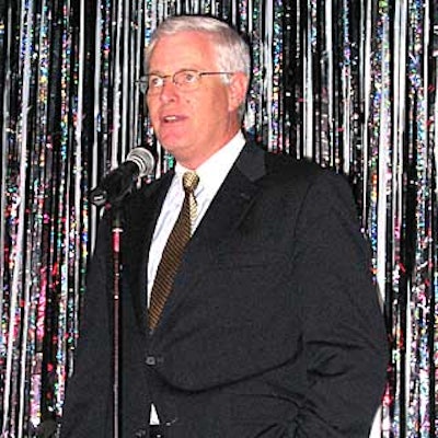 Westin Times Square general manager John Sweeney welcomed guests and kicked off an abbreviated performance of Forbidden Broadway.