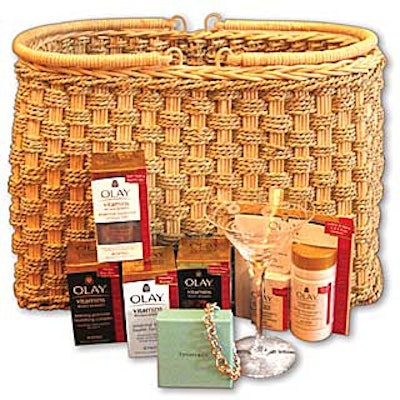 Instead of paper gift bags, editors got wicker magazine baskets from Crate & Barrel to carry off their vitamin samples.