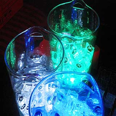 Bartenders served drinks with Motorola-branded plastic ice cubes.