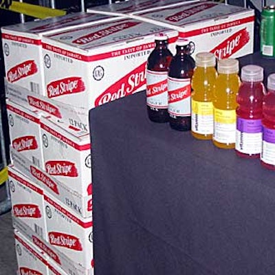 Boxes of Red Stripe beer and bottles of Vitamin Water were part of the low-key decor. (Photo courtesy of Fader magazine)
