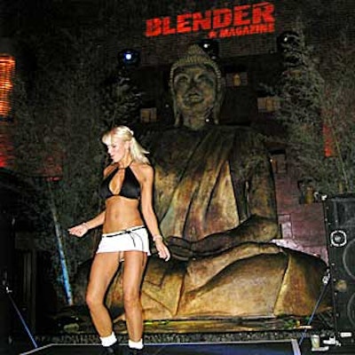 Dancers performed on a dance floor in front of Tao's giant Buddha statue. Eventlights projected Blender's logo on the wall above.