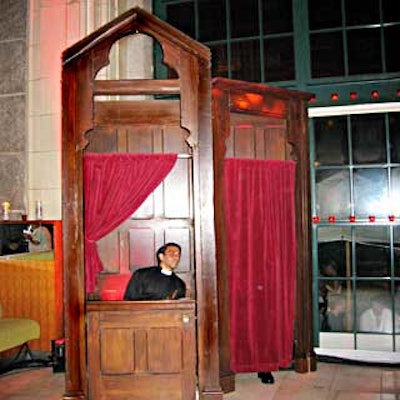 Part of the decor included a confessional attended by a man dressed as a priest.