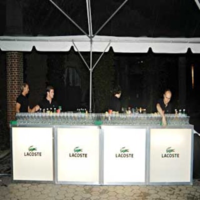 At the launch party for the Lacoste flagship store at the Central Park Zoo, Lacoste-branded bars from Matthew David Events decorated the event space under the tent. (Photo by Patrick McMullan)