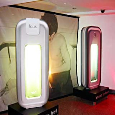 Giant displays in the shape of the fragrances' bottle were displayed in the entryway.