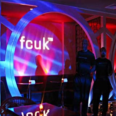 Bentley Meeker projected gobos of the F.C.U.K. logo on the walls of the lounge area.