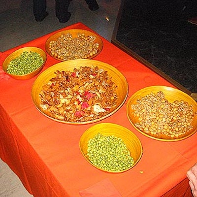 Restaurant Associates served baked vegetable crisps, wasabi spiked peas and spiced macadamia nuts, cashews and almonds.