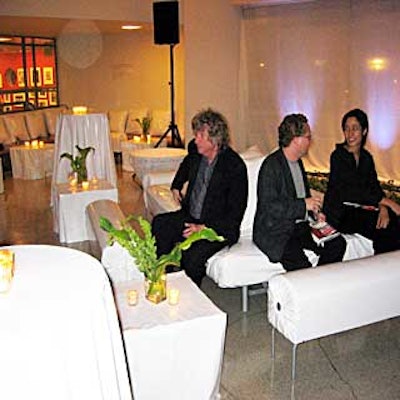 Lounge furniture and cocktail tables were covered with white vinyl.