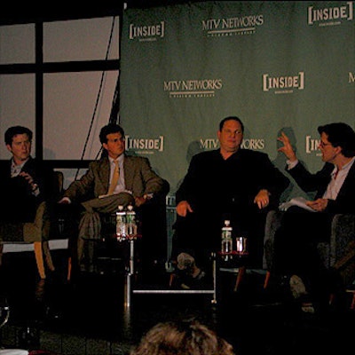 Panelists Patrick Keane, a senior analyst with tech research firm Jupiter Communications; Drew Marcus, managing director of Deutsche Banc Alex. Brown; Harvey Weinstein, co-chairman and co-founder of Miramax Films; and the panel's moderator, Kurt Andersen, co-chairman of Inside.com.