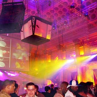At Reebok's G6 and A7 shoe launch at Capitale, branded projections lit up a scoreboard and giant video screen suspended in the middle of the ballroom.
