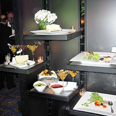 During the cocktail reception, food stations were loaded with treats like rosemary potato chips, a variety of cheeses, deviled eggs with flying fish roe and chilled jumbo shrimp with a trio of cocktail sauces.