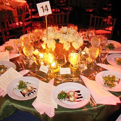 White Virginia roses decorated the dinner tables, which Great Performances catered.