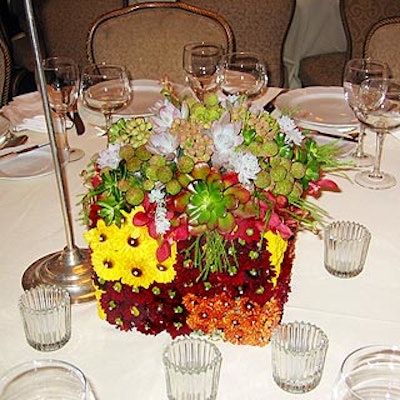 Sung Jung of Doro's Annex created the floral cubes with echeveria, chrysanthemums and several different kinds of orchids for centerpieces.