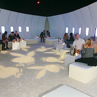 Bureau Betak recreated the cabin of the Playboy plane for two of the party's lounges.