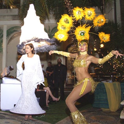 A living lamp and a dancer with a faux-flaming headdress lit up the evening.