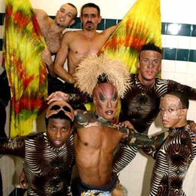 Entertainers got cozy with the guests at the Miami 2004 Jungle Heat party.
