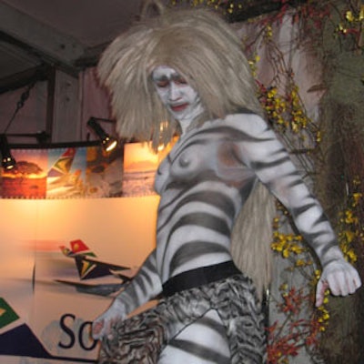 A human zebra entertained guests.