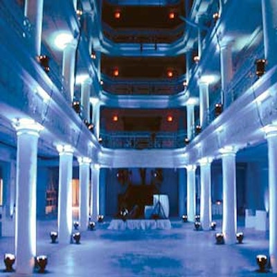 Illuminart Inc. filled the interior of the Moore Building's four exposed floors in blue light.
