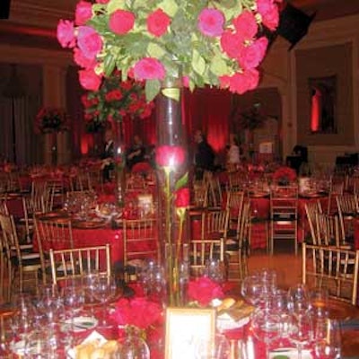 Red was the scheme in the Venetian Room at the Breakers for the Sixty-five Roses gala.