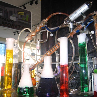 Beakers filled with colored liquid and dry ice tied in the mad science motif of Disney's animated film Teacher's Pet at the movie's premiere party at the Annex in Hollywood.