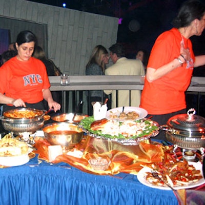 Servers clad in NYC-branded T-shirts staffed the New York-themed buffet table.
