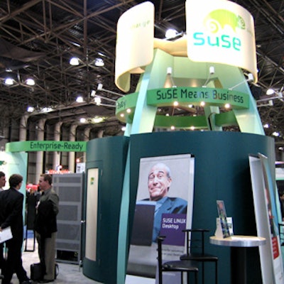 Sierra Design Group's booth for Suse employed several shades of green to mimic the company mascot: a chameleon.