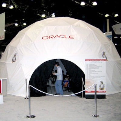 Oracle immersed showgoers in a digital video presentation beneath Obscura Digital's dome theater. The dome's igloo look played off Linux's penguin mascot.