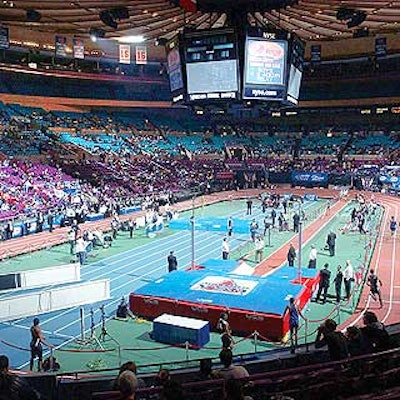 The Madison Square Garden crew assembled the games' 160-foot track in two days, after melting the ice rink from the Rangers' hockey game.