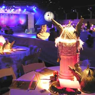 Table décor, props and staging set the mood for the Greek inspired wonderland at the Denim and Diamonds gala.
