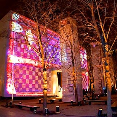 A tent fully branded with projected images covered Lincoln Center's Damrosch Park for Louis Vuitton's 150th anniversary party. (Photo by Stillman Jefferson Thomas Digital Photography)