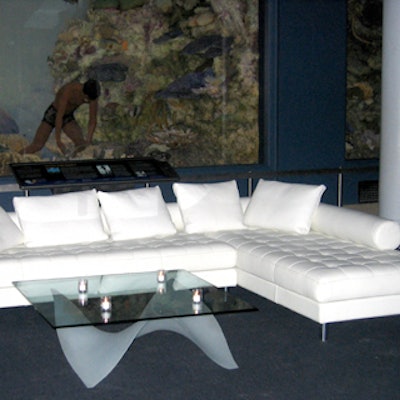 Maurice Villency provided the all-white modern furniture for the lounge in the Hall of Ocean Life.