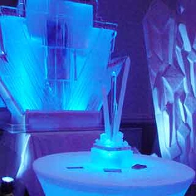 Guests walked into the main room of the 007 event to find glow in the dark tables and a striking ice wall.