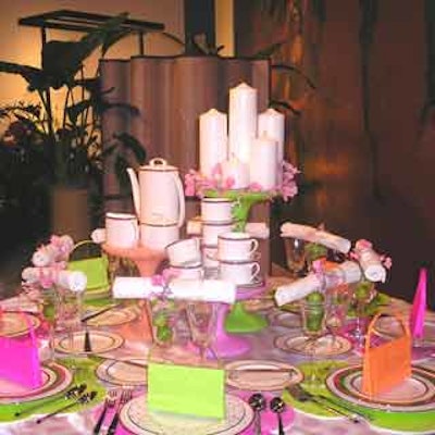 Burdines-Macy's brought a sense of whimsy to its 'Kate Spade Tableware' creation by mixing polka dot and striped patterns with neon-colored replicas of Spade's signature purses.