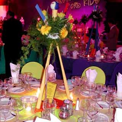 Tables displayed a custom-created, colorful baseball bat centerpiece.