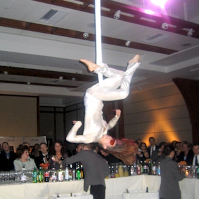 Silhouette hosted its 40th anniversary event at Pier Sixty with aerialists from the Amazing Imago Balance Acrobats wearing the eyewear company's glasses.