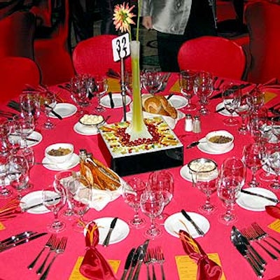 Little Divas Productions created sultry tabletops to match the red-hot theme.