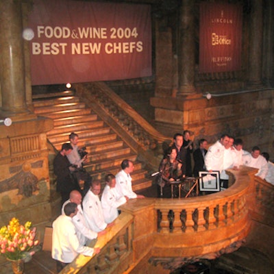 The grand staircase landing doubled as the stage where Food & Wine editor in chief Dana Cowin and Queer Eye for the Straight Guy's Ted Allen announced the Best New Chefs for 2004.