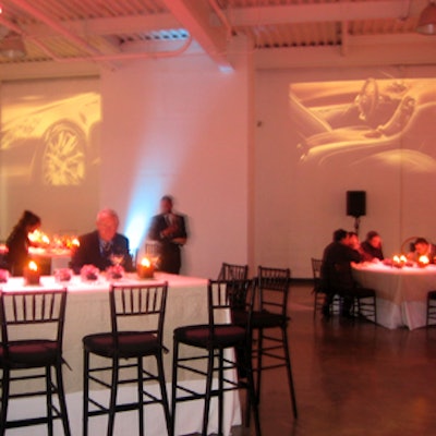 Slide projections of Velite design sketches branded the studio where Creative Edge Parties served dinner.
