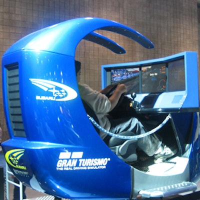 Subaru brought Gran Turismo driving simulators to the New York International Auto Show at the Javits Center to keep kids busy while their parents checked out cars. The games doubled as a mini fund-raiser: The car company charged a dollar to play, with proceeds going to the East Side House Settlement.