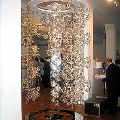 One focal point in a room full of cool stuff was the motorized chandelier—created using 500 Target-branded martini glasses—that rotated.