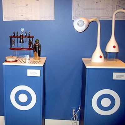 Items from the 2004 collection lined the walls on Wedgewood blue pedestals with the Target bull's-eye. Blueprints of the products decorated the walls behind each product.