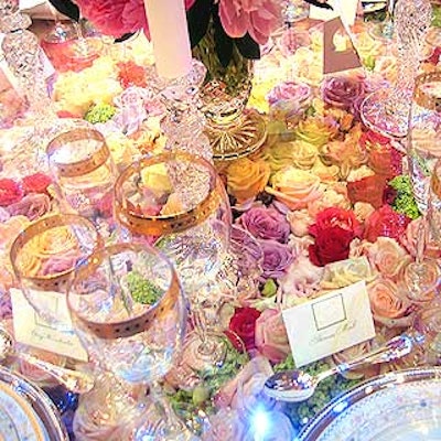 At the Wedding Salon at Gotham Hall, Tom Noel of Event Design Associates put flowers beneath a sheet of glass.