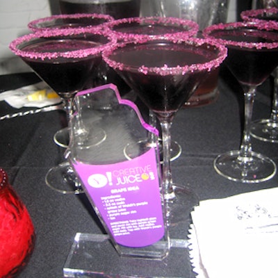 The popular 'Yahoo Creative Juice Bar' offered the 'Grape Idea' martini made with vodka, grape juice and a purple sugar rim.