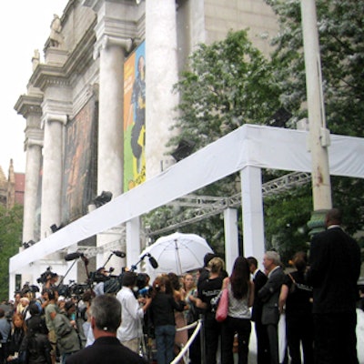 The facade of the American Museum of Natural History was flocked to a height of more than 150 feet.