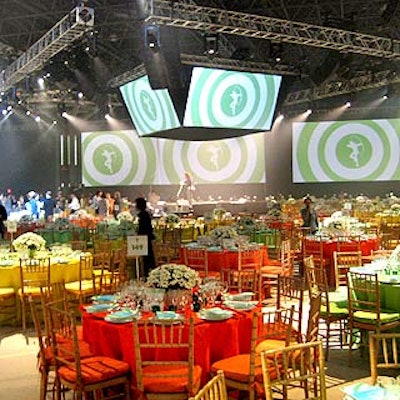 Inside the dining room, orange, yellow and green cloths covered the dinner tables.