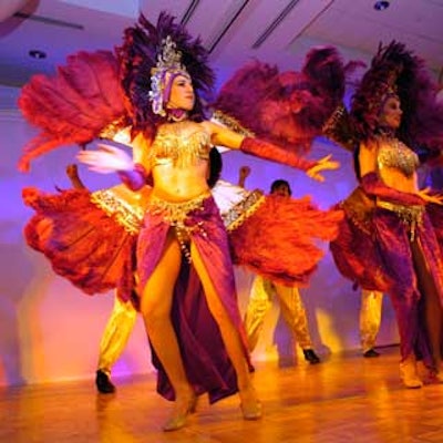 Dancers wore brightly colored costumes for their Brazilian dance number at the BiZBashFla South Florida FunShops at the Kovens Conference Center.