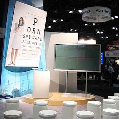 At software company Websense's booth, short white stools dotted the presentation area.