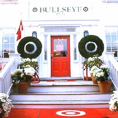 Avi Adler decorated the exterior of the Bull's Head Inn with bull's-eye topiaries.